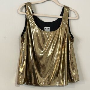 Gold Metallic Tank Top Shimmer Sleeveless Party Top R&M Richards